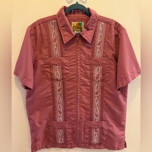 The Genuine Haband Guayabera Zip-Up Vintage Shirt in Dusty Rose Size Medium